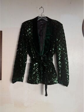 ASOS DESIGN Green Velvet Sequin Blazer with Belt